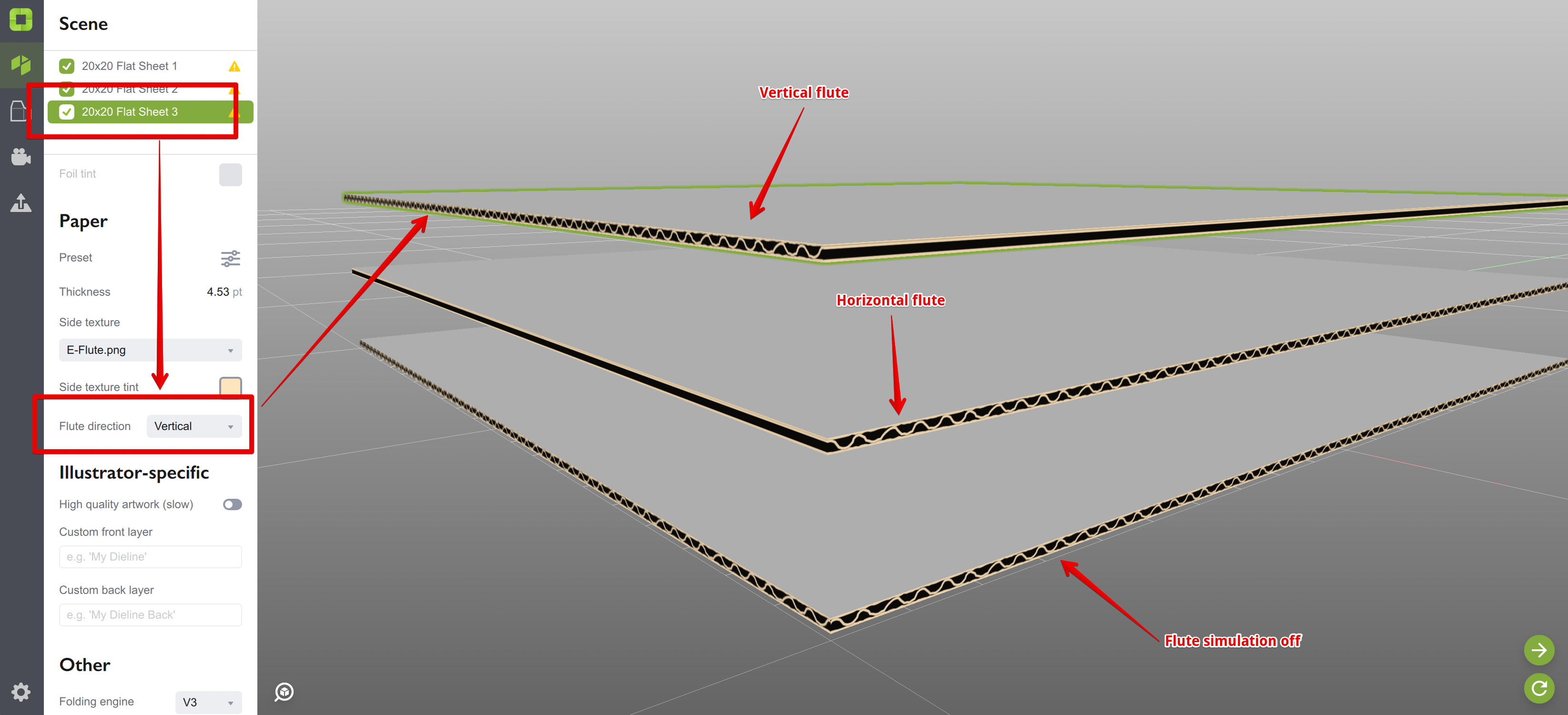 Flute Direction Settings in Origami