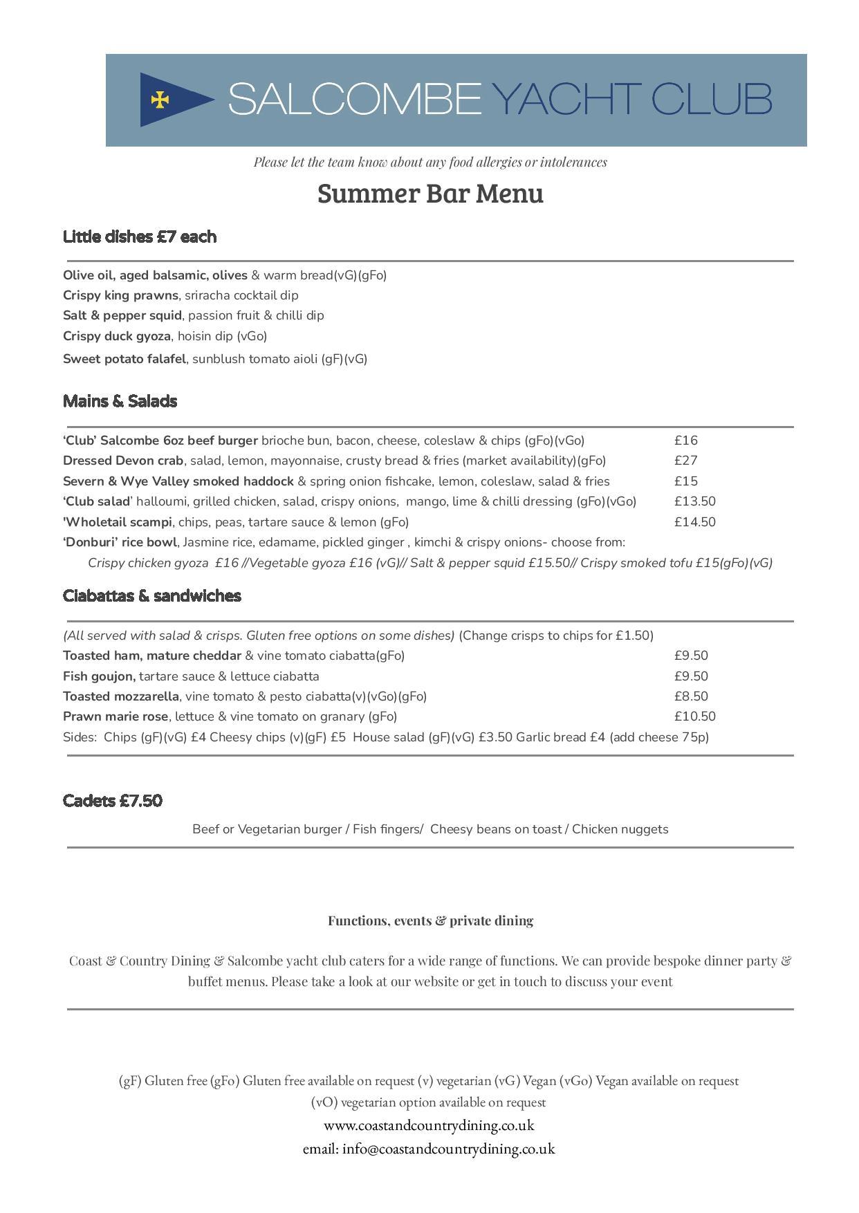 Yacht Club MENUS Wine and Food