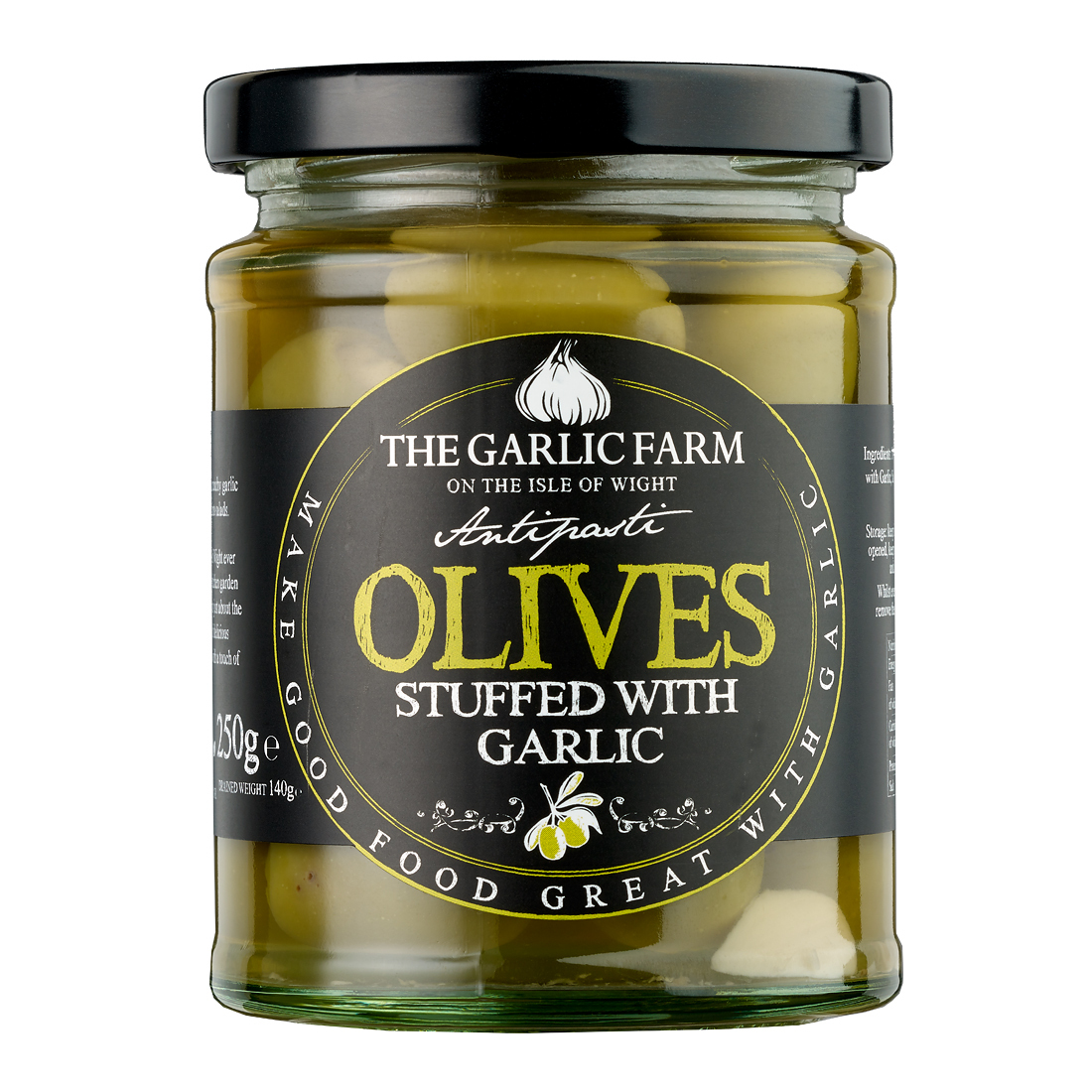 Green Olives Stuffed with Garlic The Garlic Farm UK Isle of Wight