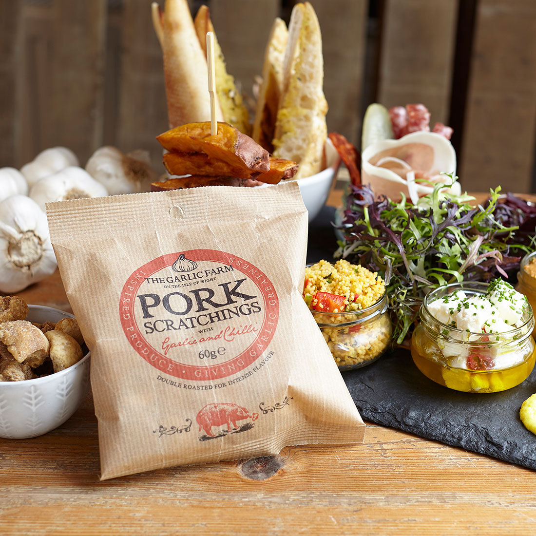 Pork Scratchings with Garlic and Chilli The Garlic Farm UK Isle of