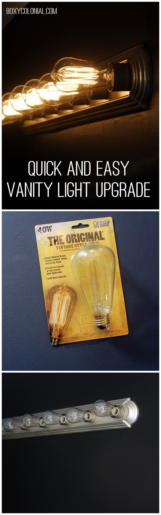 Upgrade your builder grade vanity light with spray paint and fancy