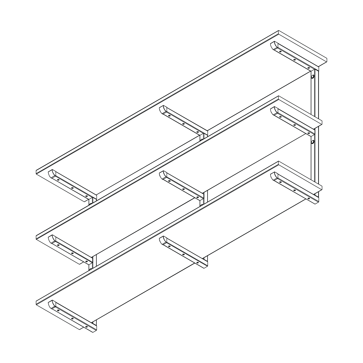 Three tier wall fixed shelving system