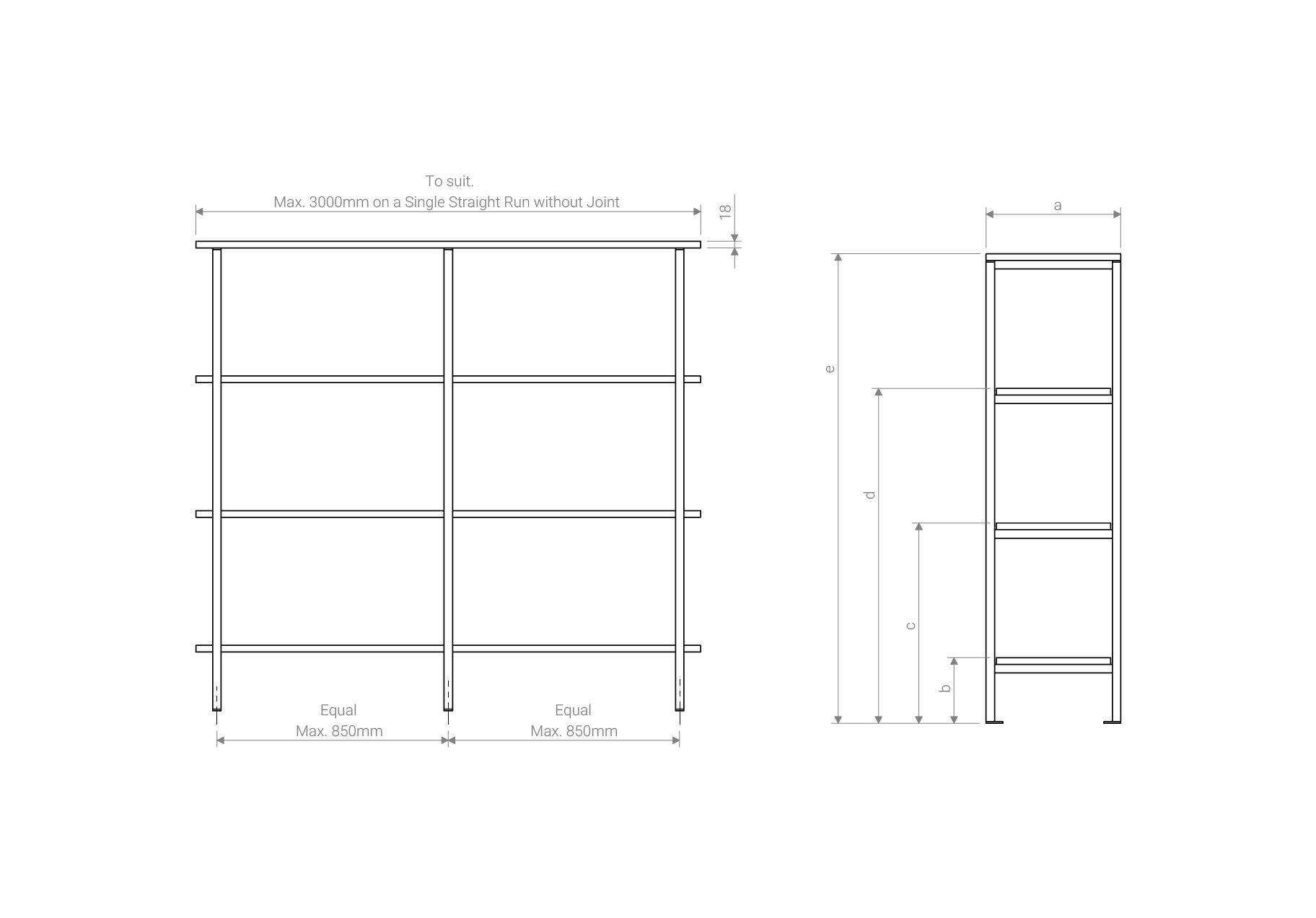 Four tier floor fixed shelving system