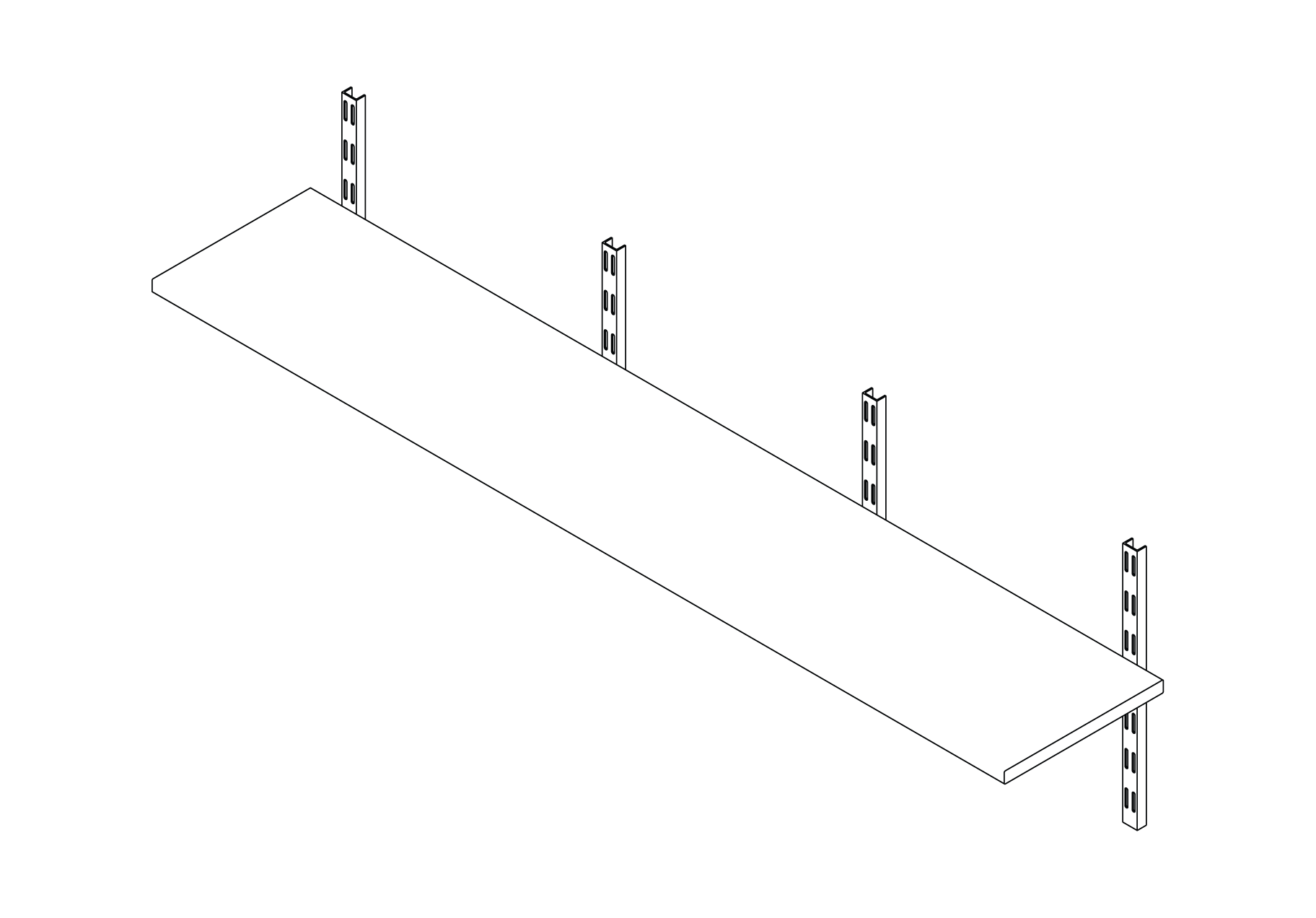 One tier adjustable shelving system