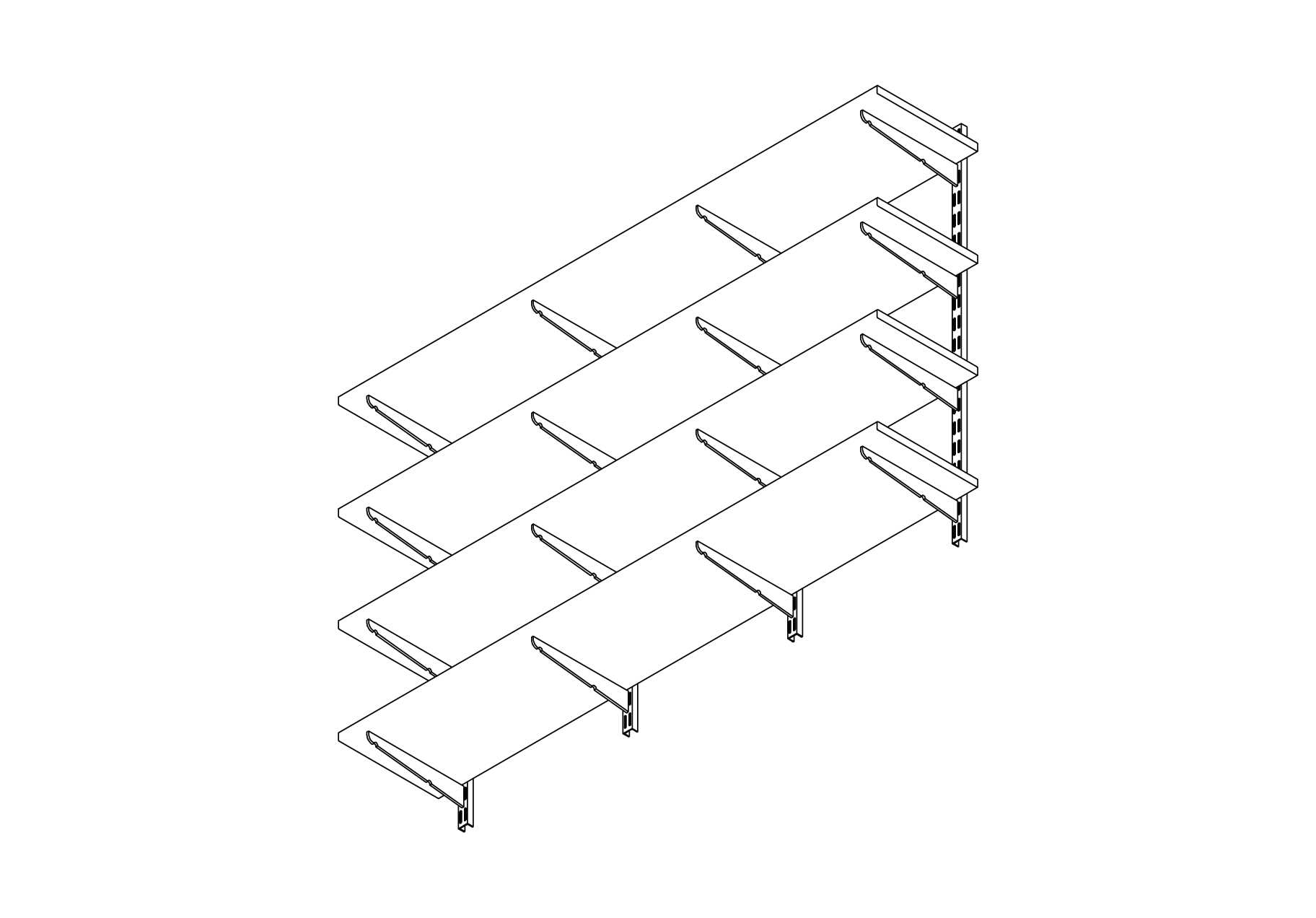 Four tier adjustable shelving system