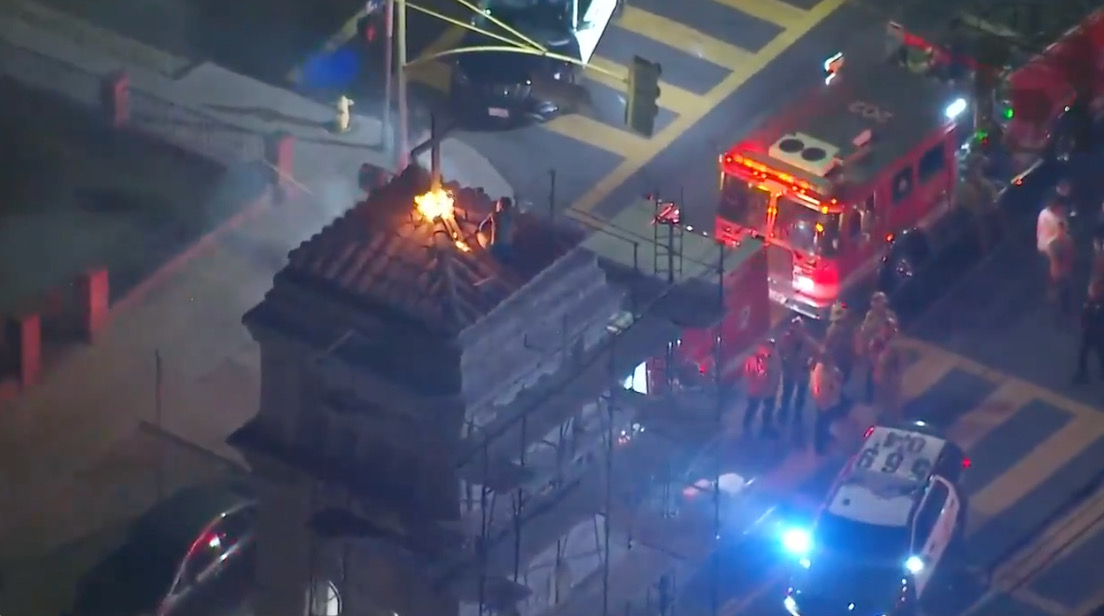 Man arrested after climbing St. Mary’s Church, setting cross on fire