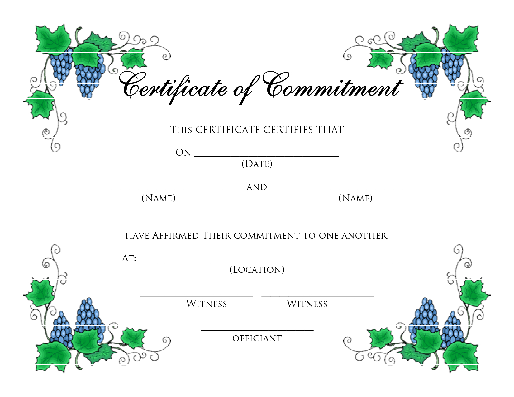 Commitment Certificate Free Printable