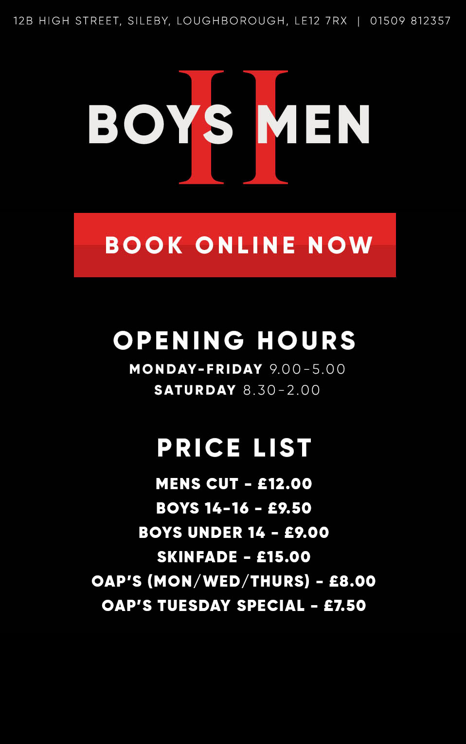 Boys to Men Gents Barbers & Hairdressers in Sileby, Leicester