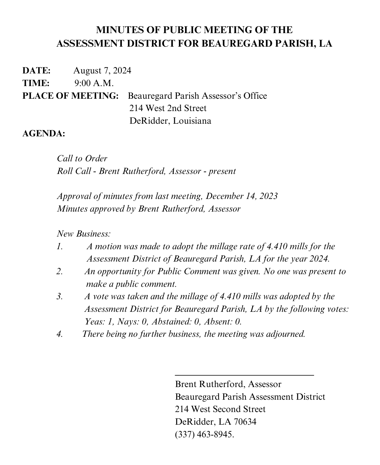 Notices Beauregard Parish Assessor