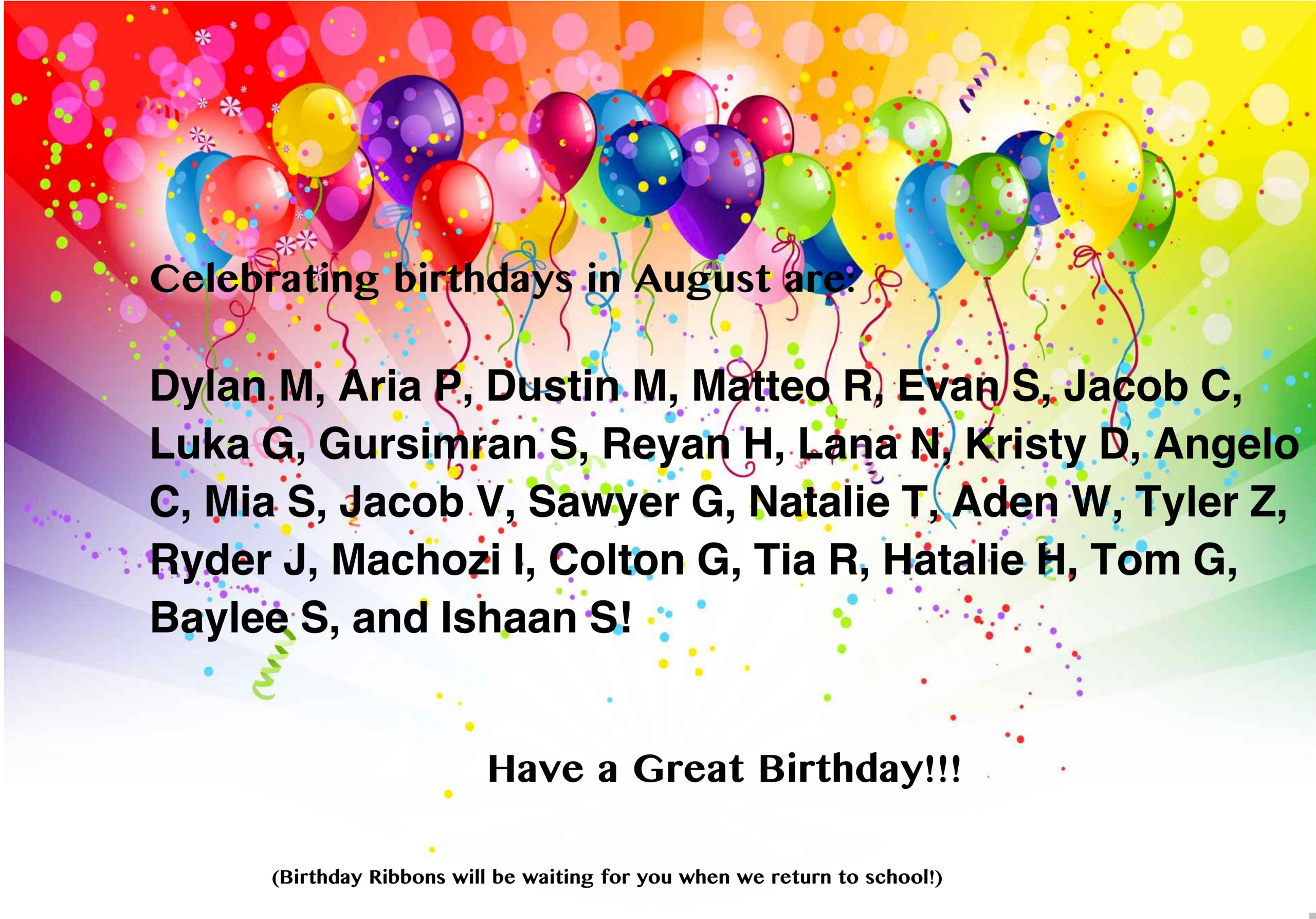 Birthdays Aug Brooke Elementary