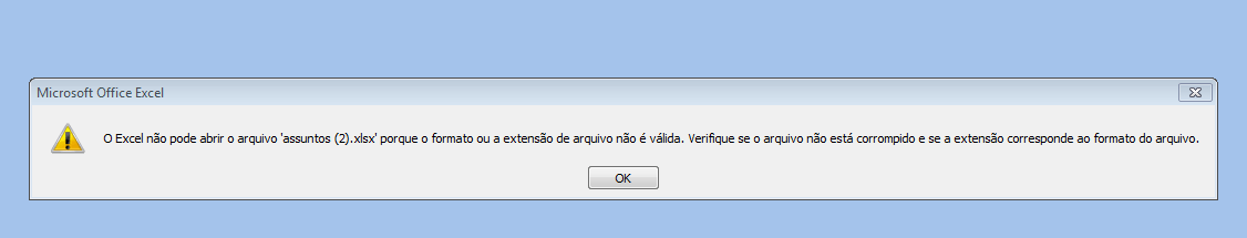 [Corrigido]Excel não pode abrir o arquivo porque a extensão não é