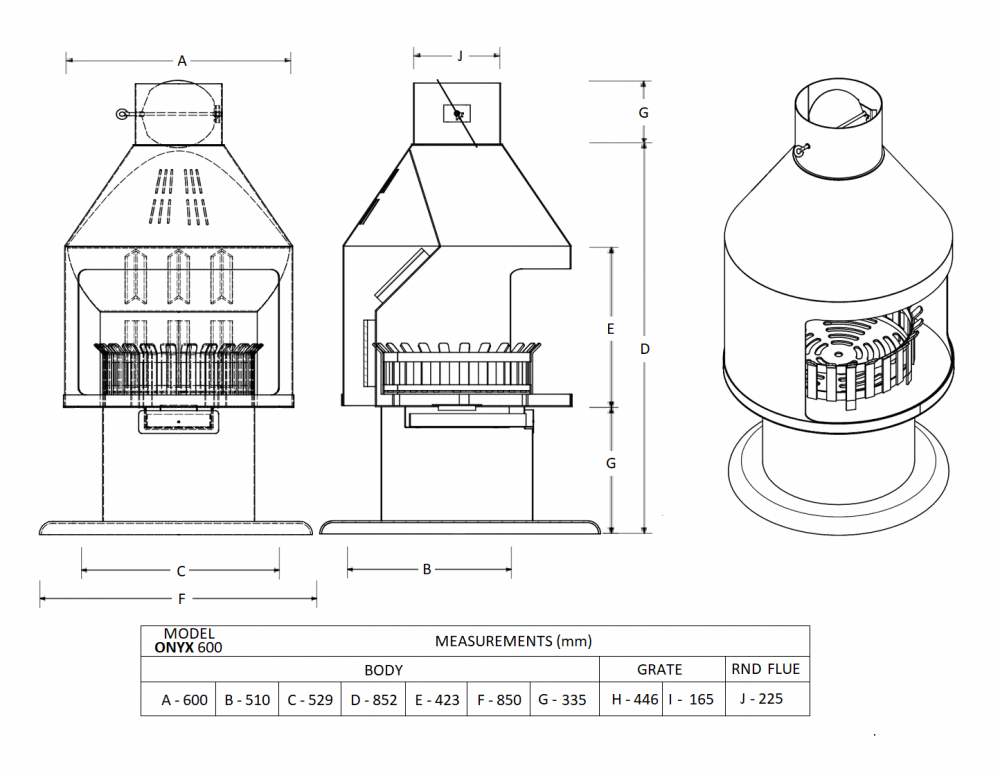 Jetmaster ONYX 600 (Freestanding) Fireplace with 3,6 m Flues and Storm Cowl Combo Braai Culture