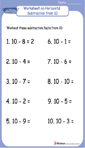 20+ Subtracting from 10 Worksheets | Free Printable