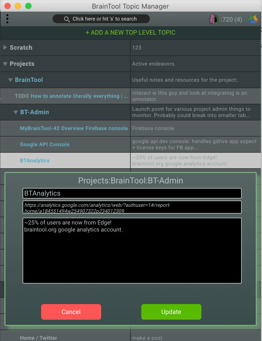 Go beyond Bookmarks with BrainTool, the online Topic Manager