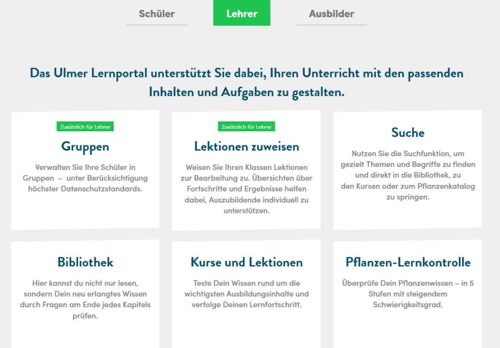 Ulmer Lernportal Branchensoftware für den Gartenbau