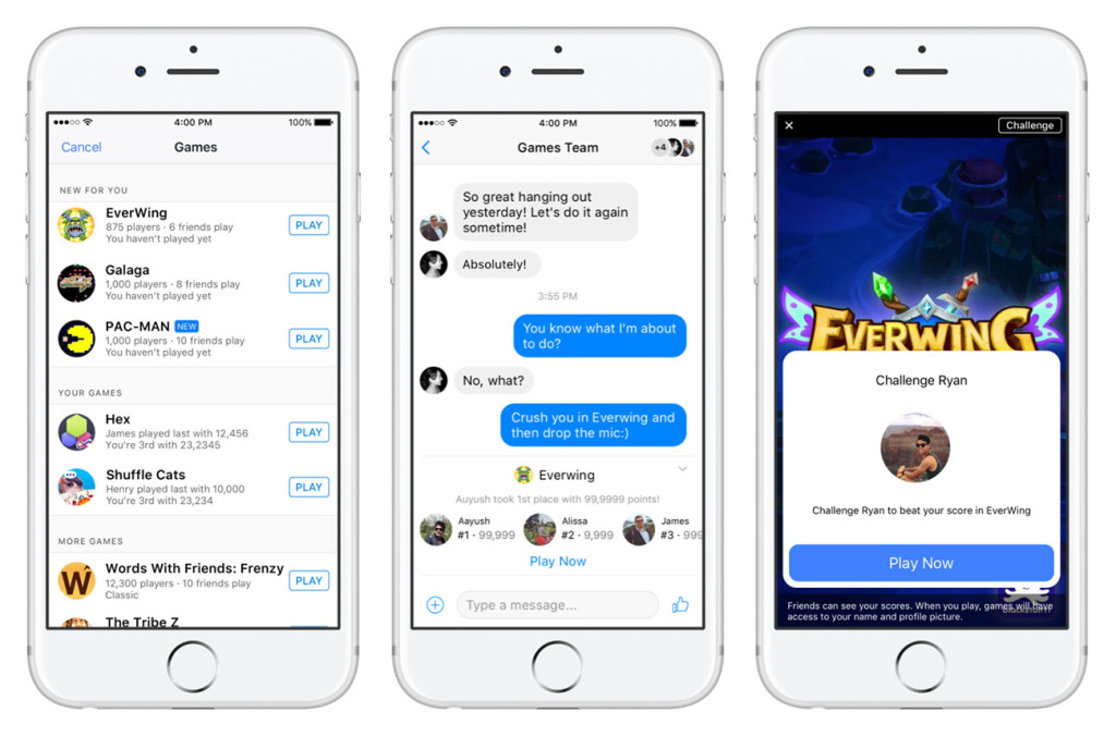 Instant Games, des jeux vidéo intégrés à Messenger Branchezvous