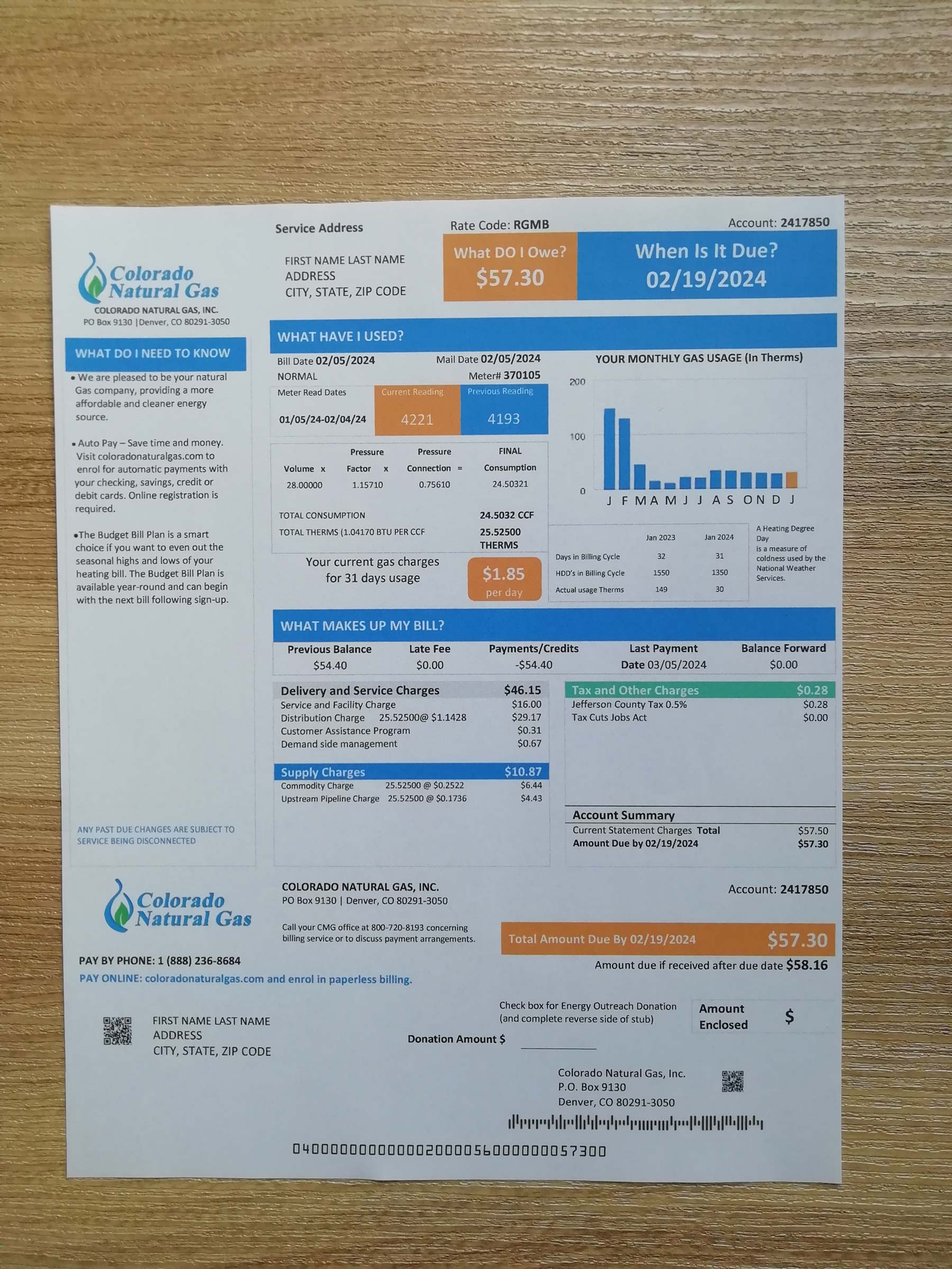 Colorado Fake utility bill template