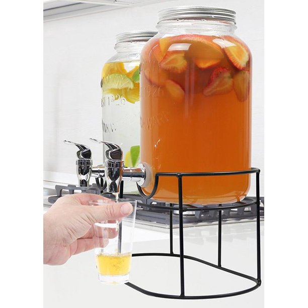 Estilo Glass Mason Jar Double Beverage Drink Dispenser On Metal Stand