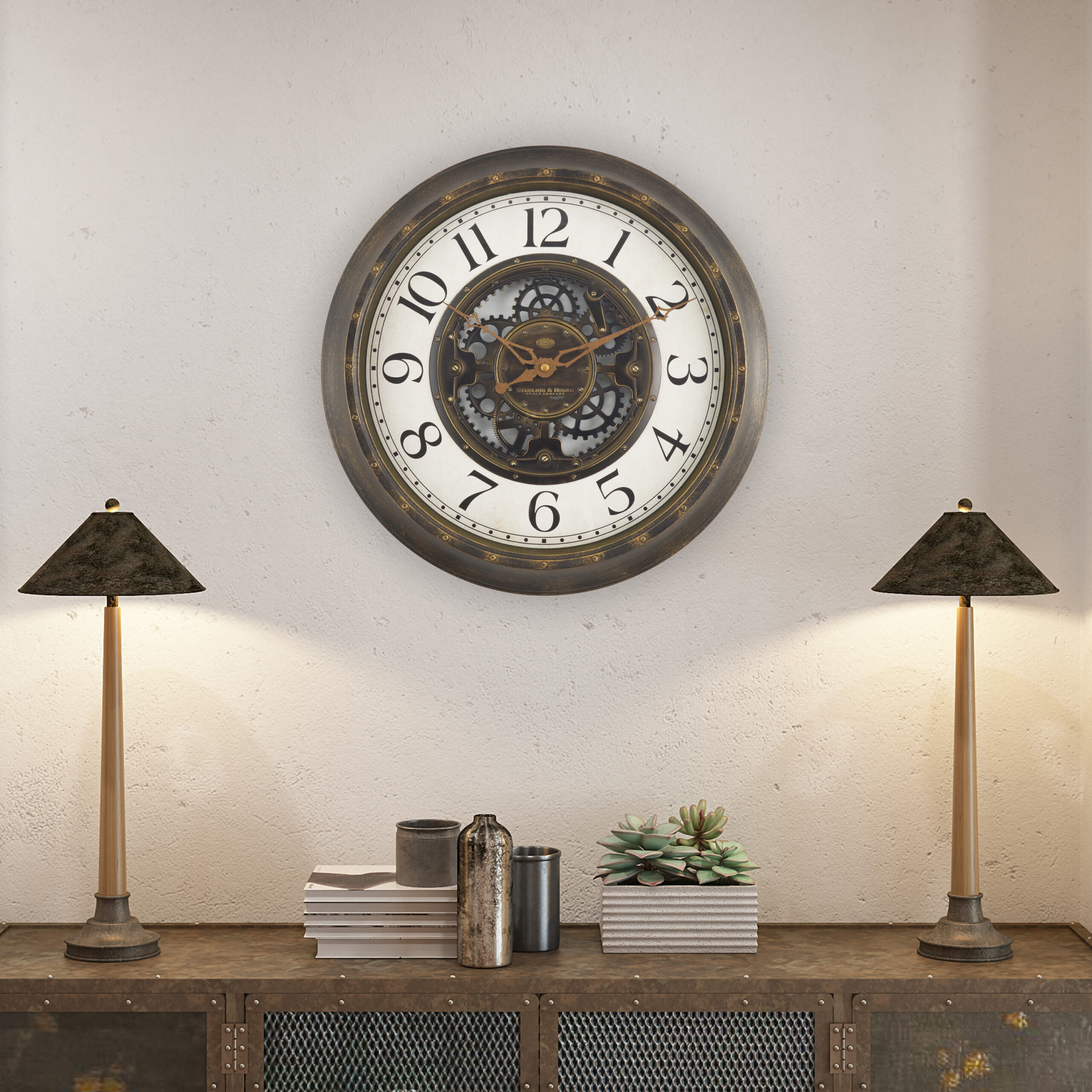Mainstays Plastic 15.5″ Industrial Gear Wall Clock in Aged Bronze
