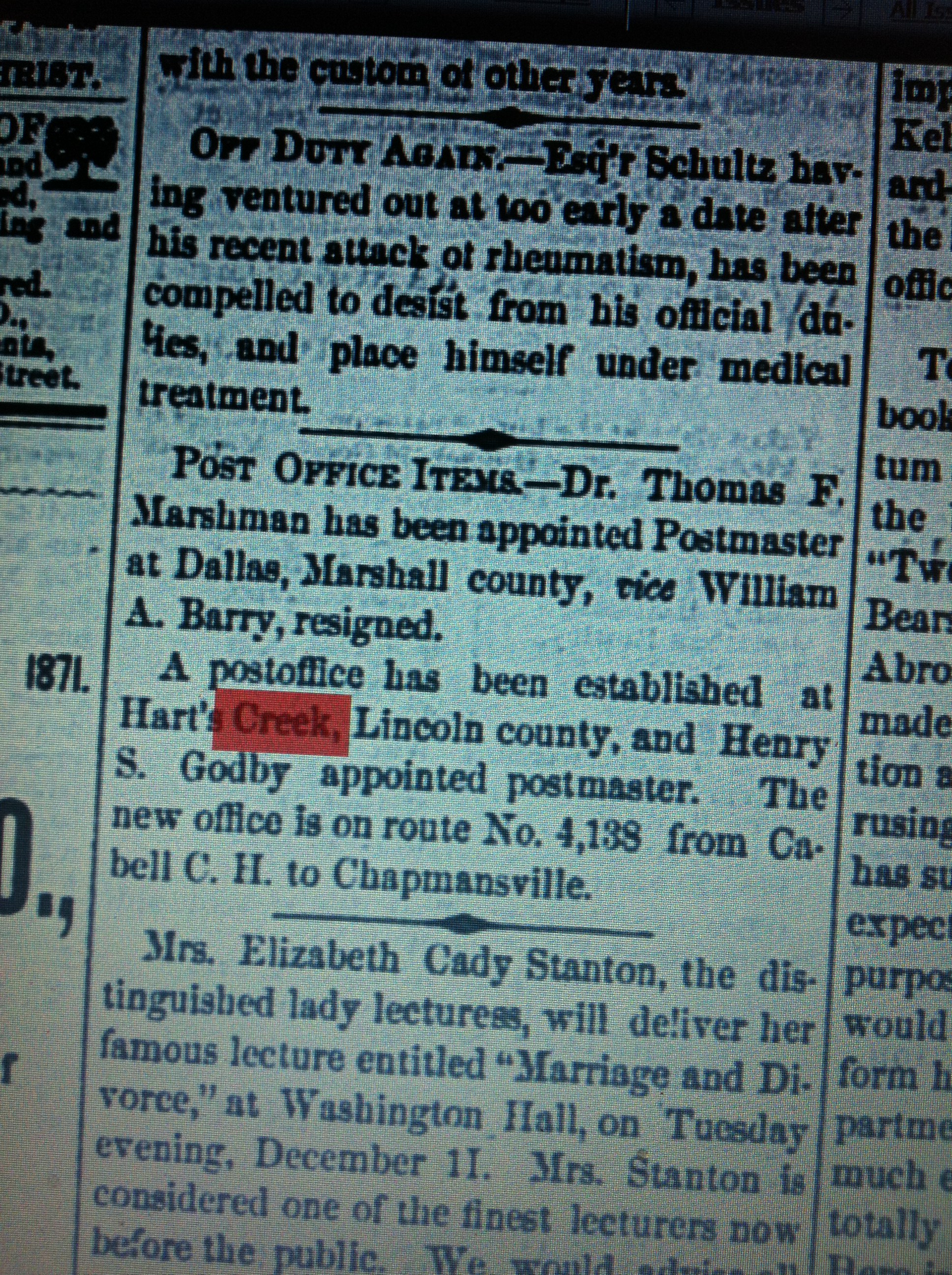 Harts Post Office (1870) Brandon Ray Kirk