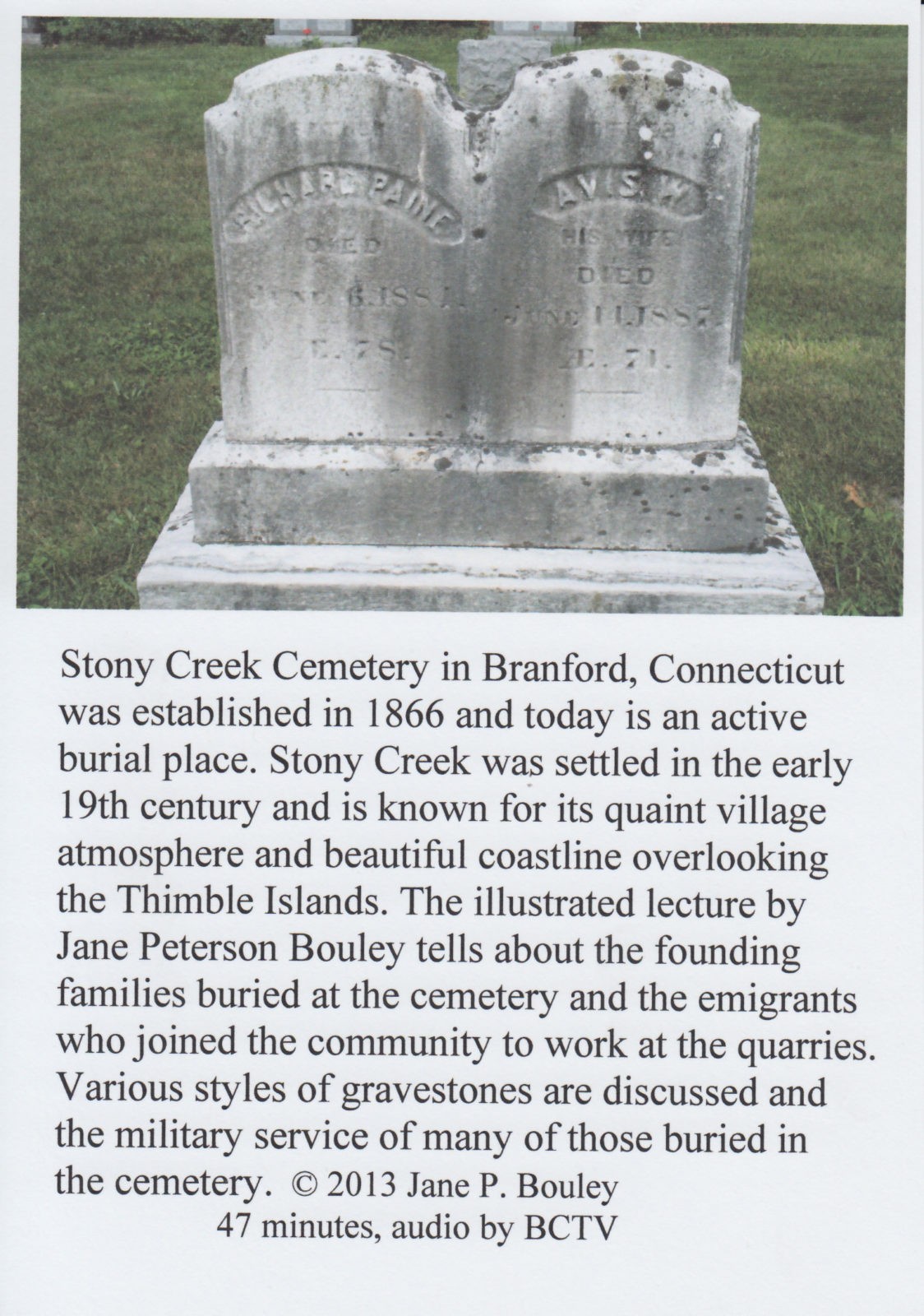 Stony Creek Cemetery Family, Community, & Quarrymen Branford