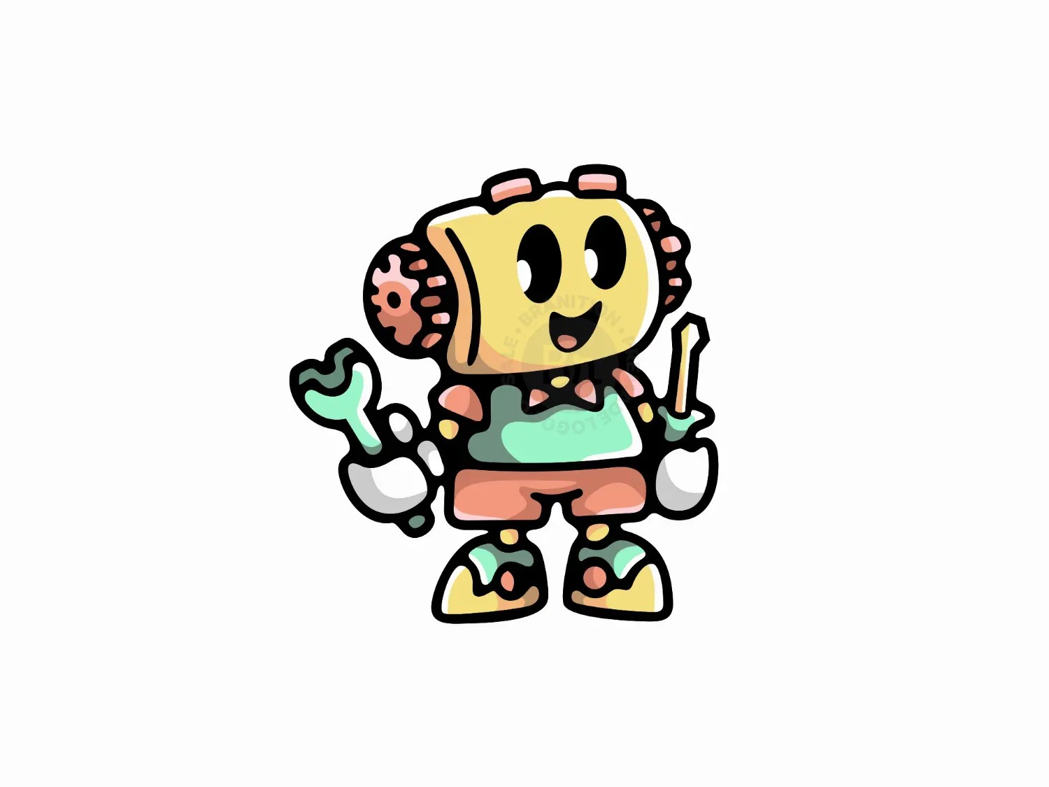 Robot Wrench Mascot Logo Branition