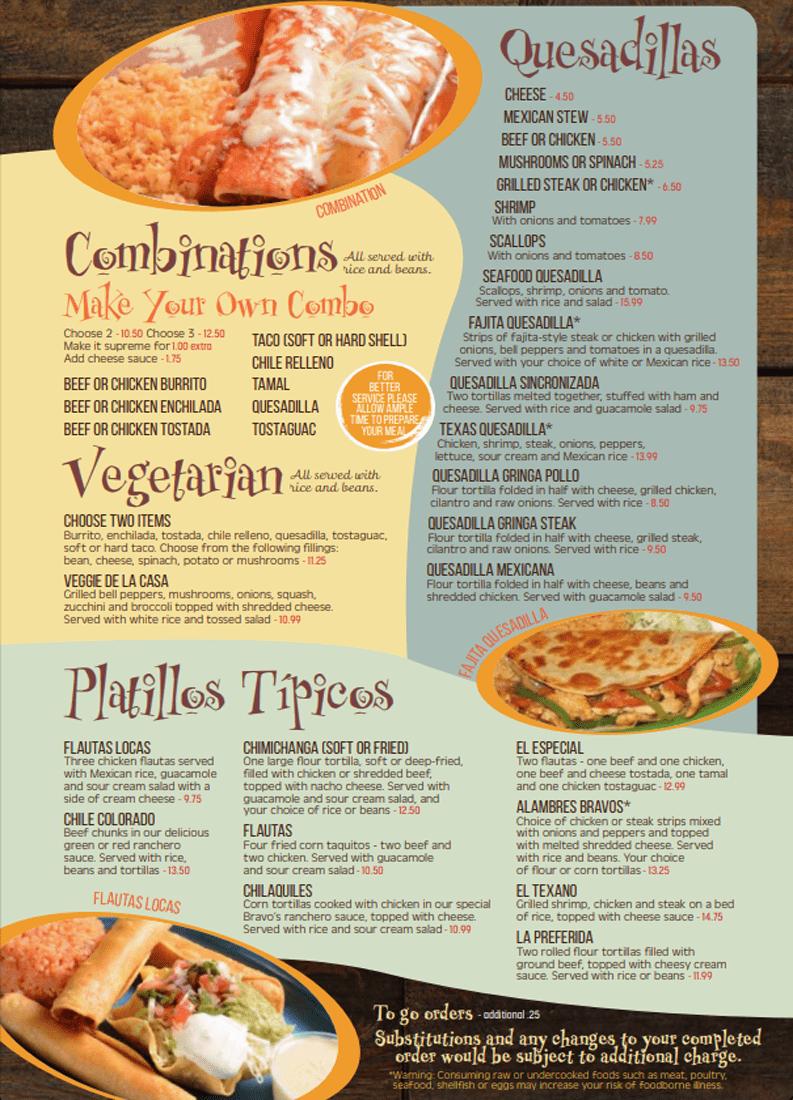 New Bravos Menu Pineapple Fajitas Nachos Supreme ACC