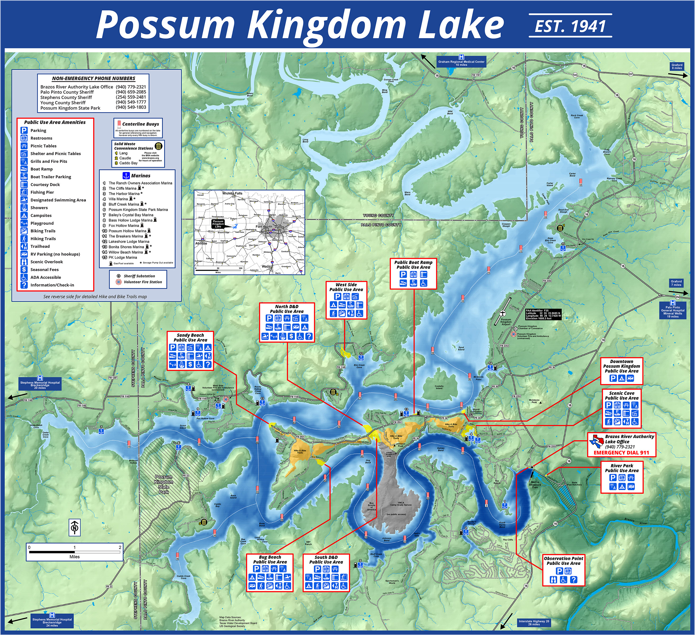 Possum Kingdom Lake Map The Brazos River Authority > About Us > Reservoirs > Possum Kingdom Lake > Online Lake Map
