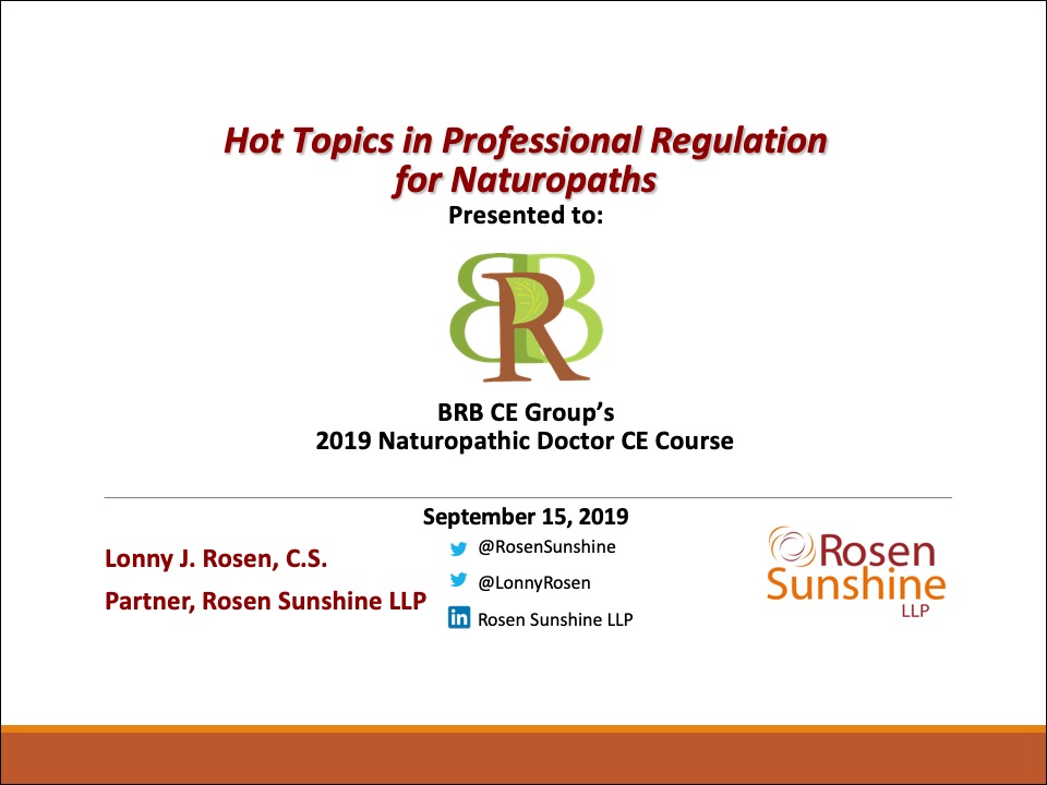Hot Topics in Professional Regulation for Naturopaths (2019) (Webinar