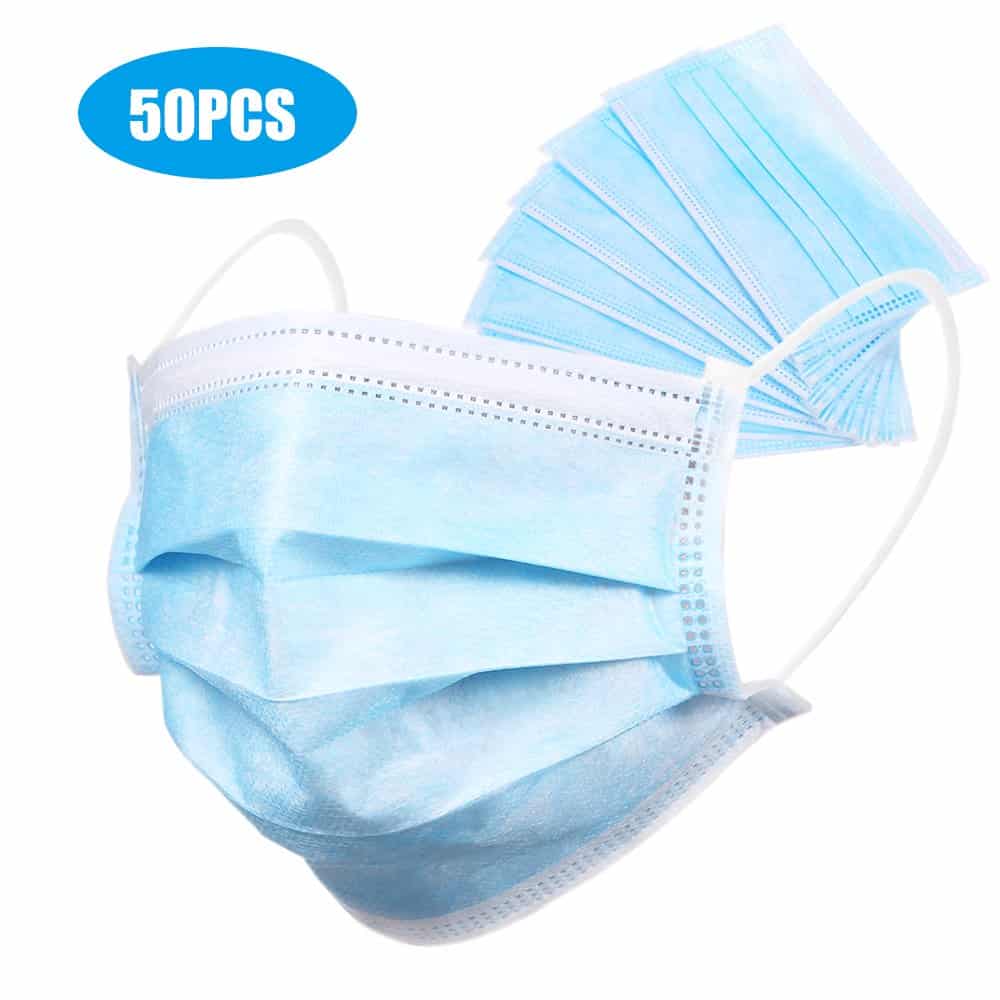 50Pack Disposable 3Layer Mask Nonwoven Fiber Fabric Breathable Face