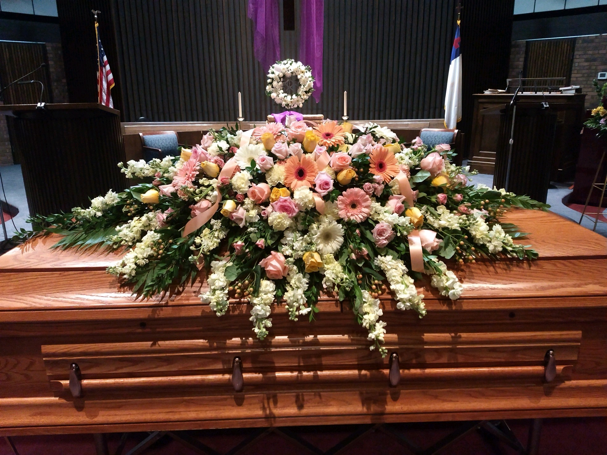 Antique Colors closed casket spray Fresh, Handmade arrangements daily