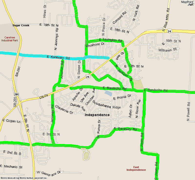 Bicycle map of area surrounding Raytown/Independence, Missouri