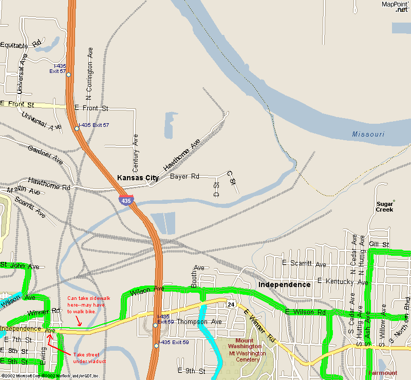 Bicycle map of area surrounding Raytown/Independence, Missouri