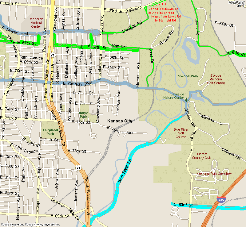 Bicycle map of area surrounding Raytown/Independence, Missouri