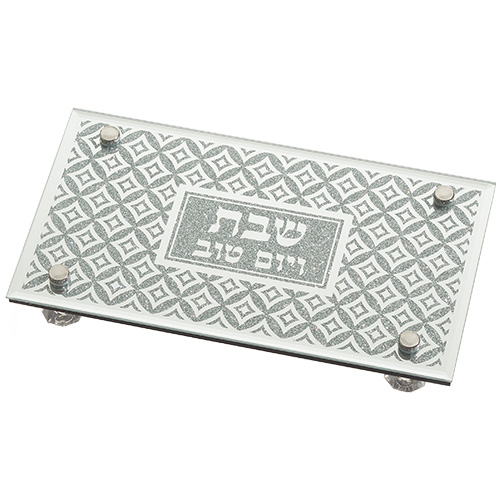 Decorative Glass Tray for Shabbat Candles Breslev