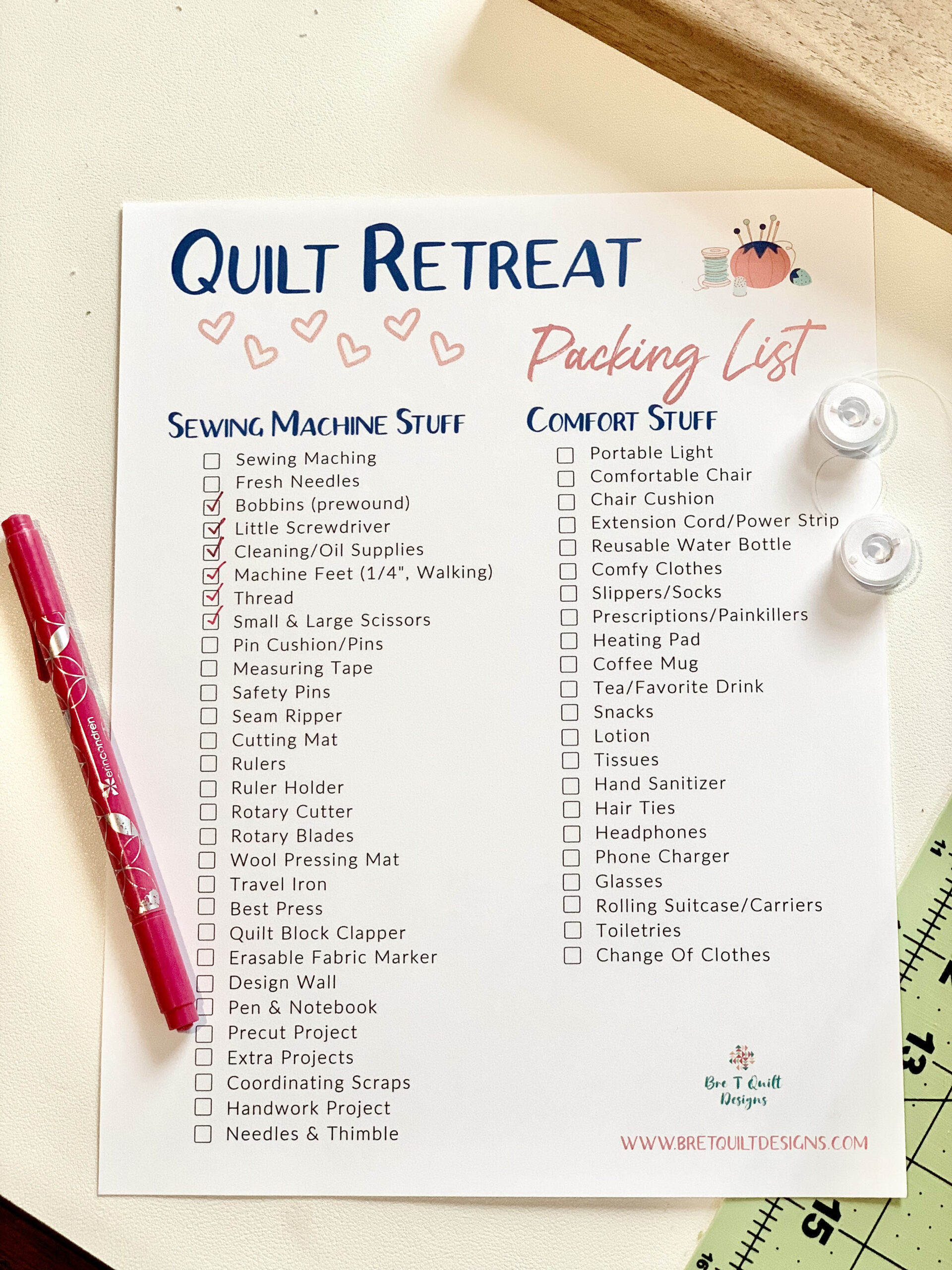 Quilt Retreat Packing List Free PDF Download Bre T Quilt Designs
