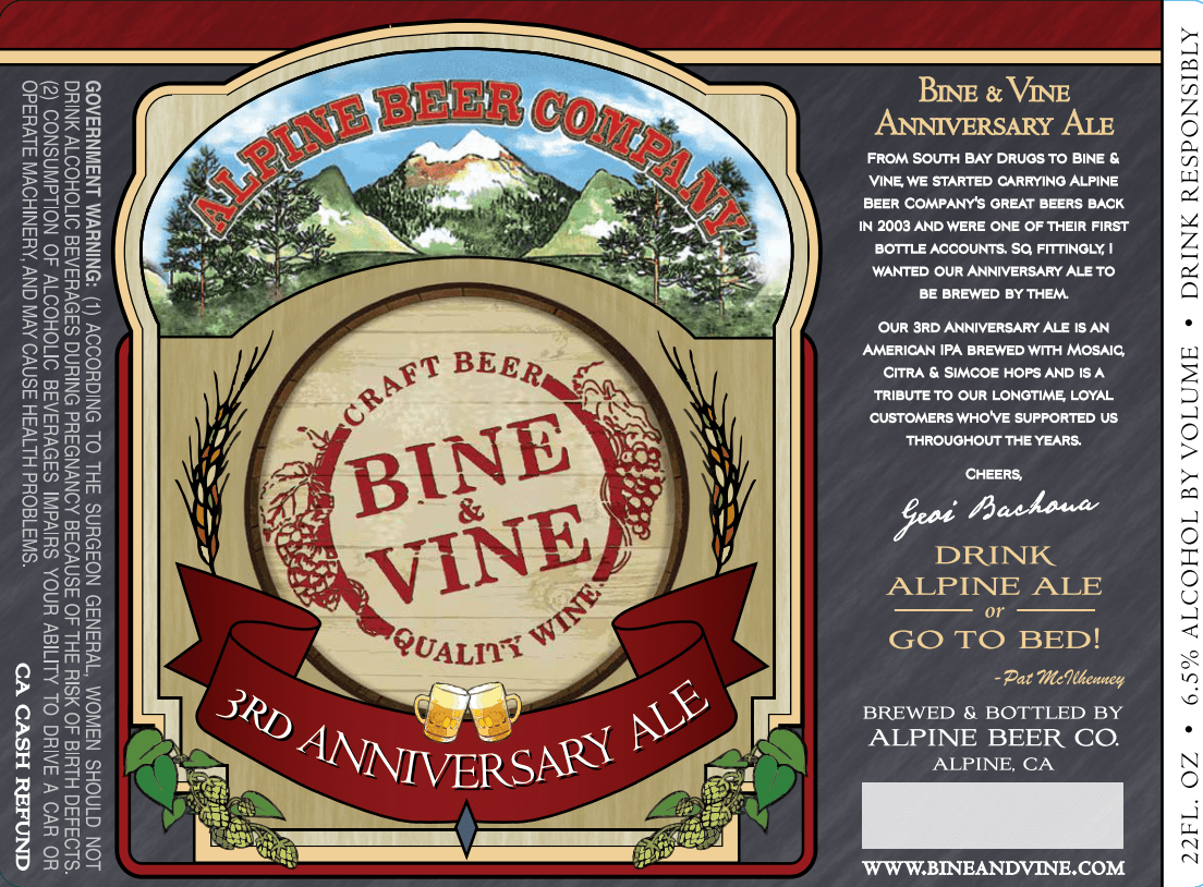 Alpine Beer to Release Bine & Vine 3rd Anniversary Ale Brewbound
