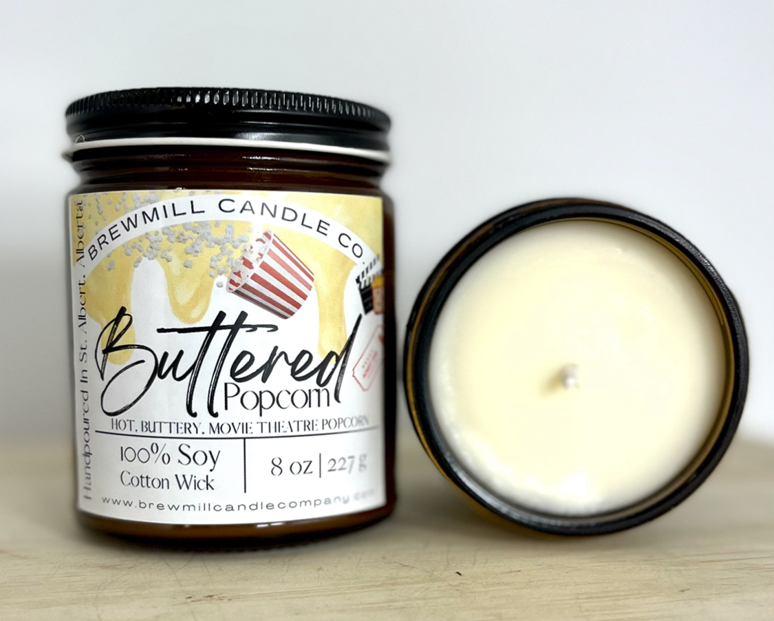BUTTERED POPCORN 8 OZ BrewMill Candle + Soap Company