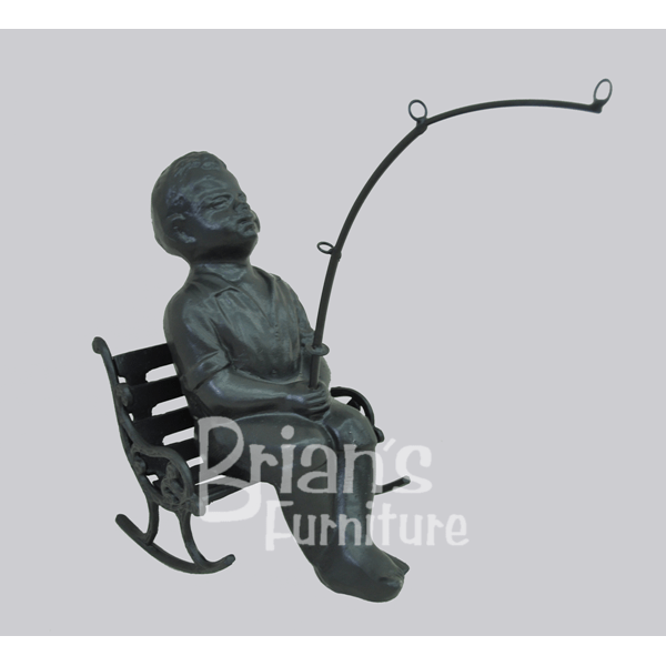 Fishing Boy with Pole on Stump Statue 30" Brian's Furniture