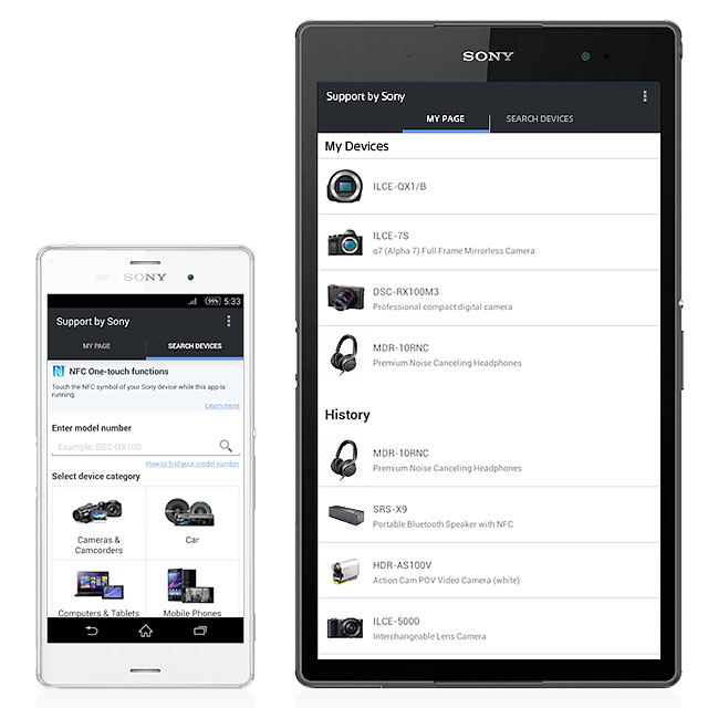Support by Sony App for iOS and Android