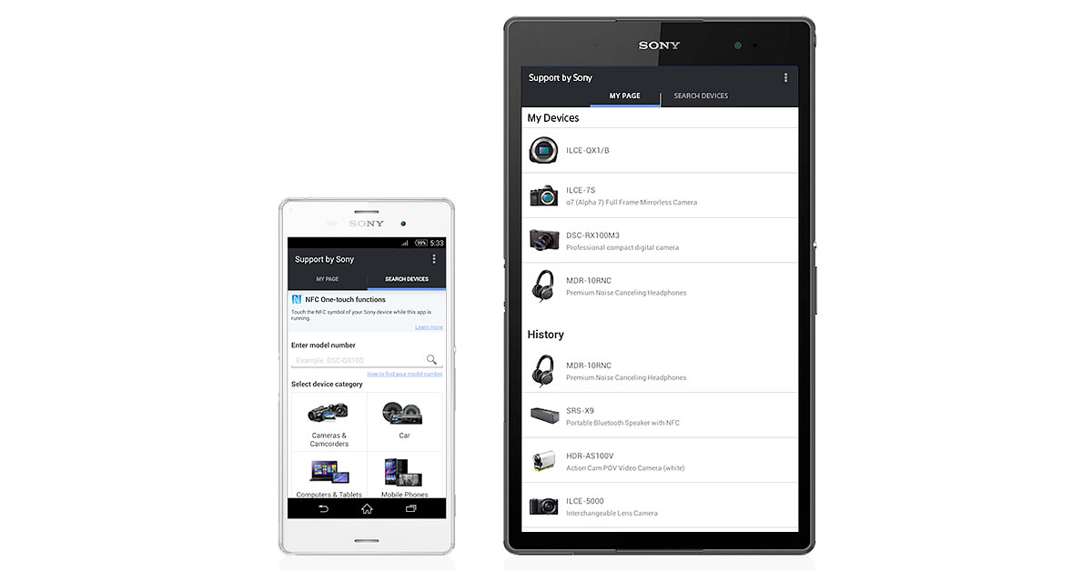 Support by Sony App for iOS and Android