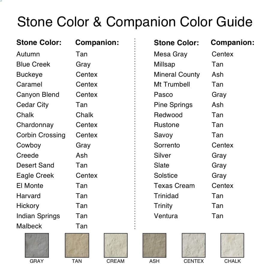 Stone Color & Companion Color Guide Brick America