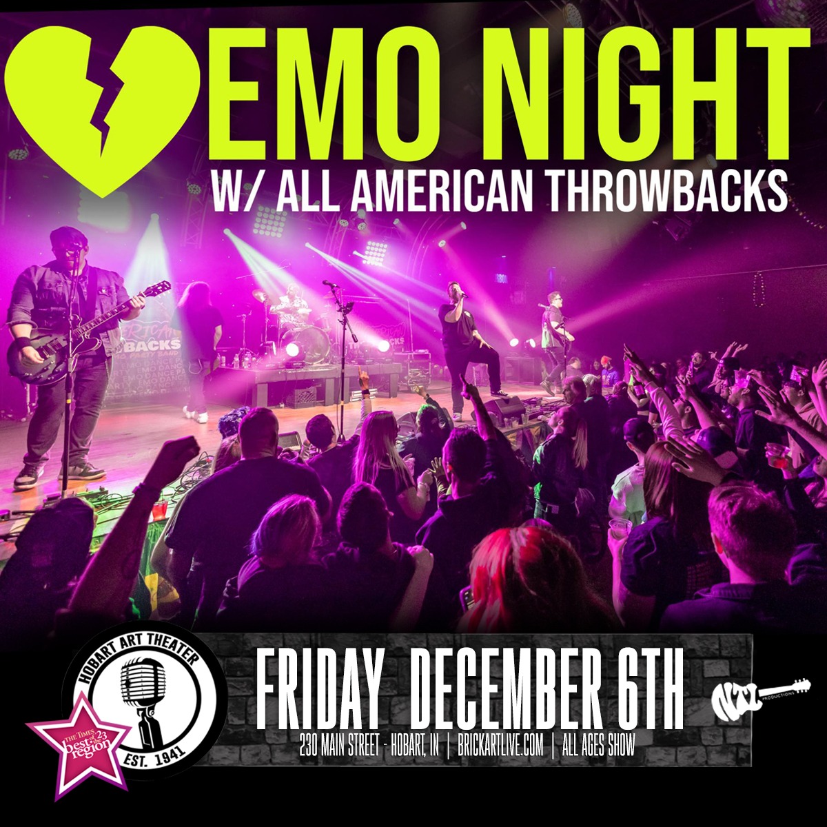EMO NIGHT ALL AMERICAN THROWBACKS The Hobart Art Theater