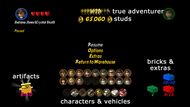 LEGO Indiana Jones 2 The Adventure Continues Controls and Menus