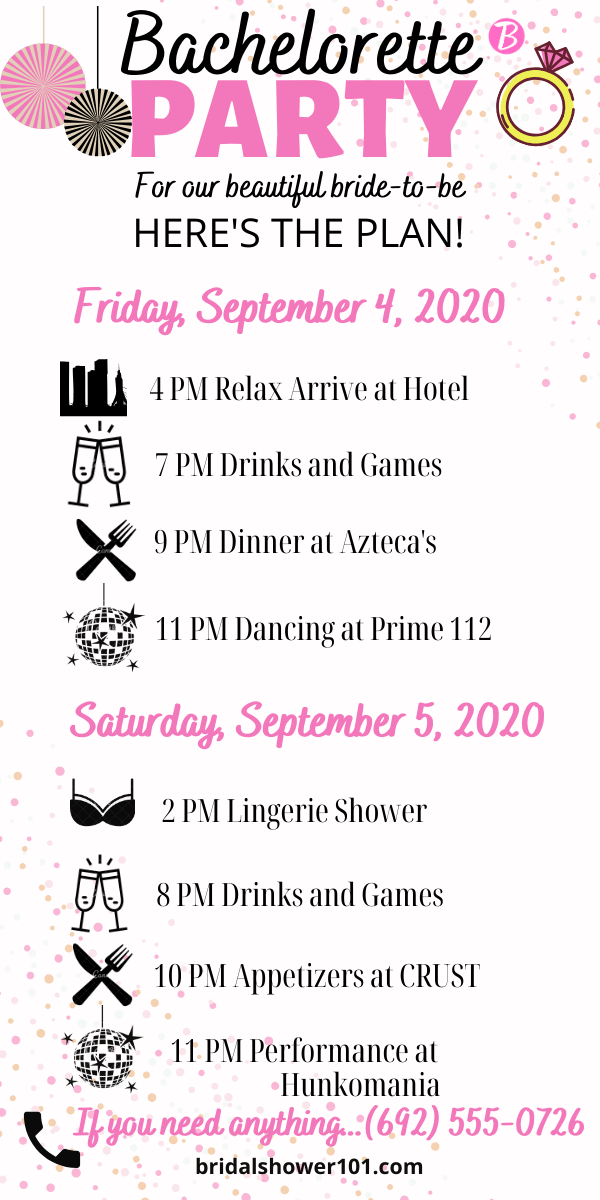 Bachelorette Party (Weekend) Itinerary Bridal Shower 101