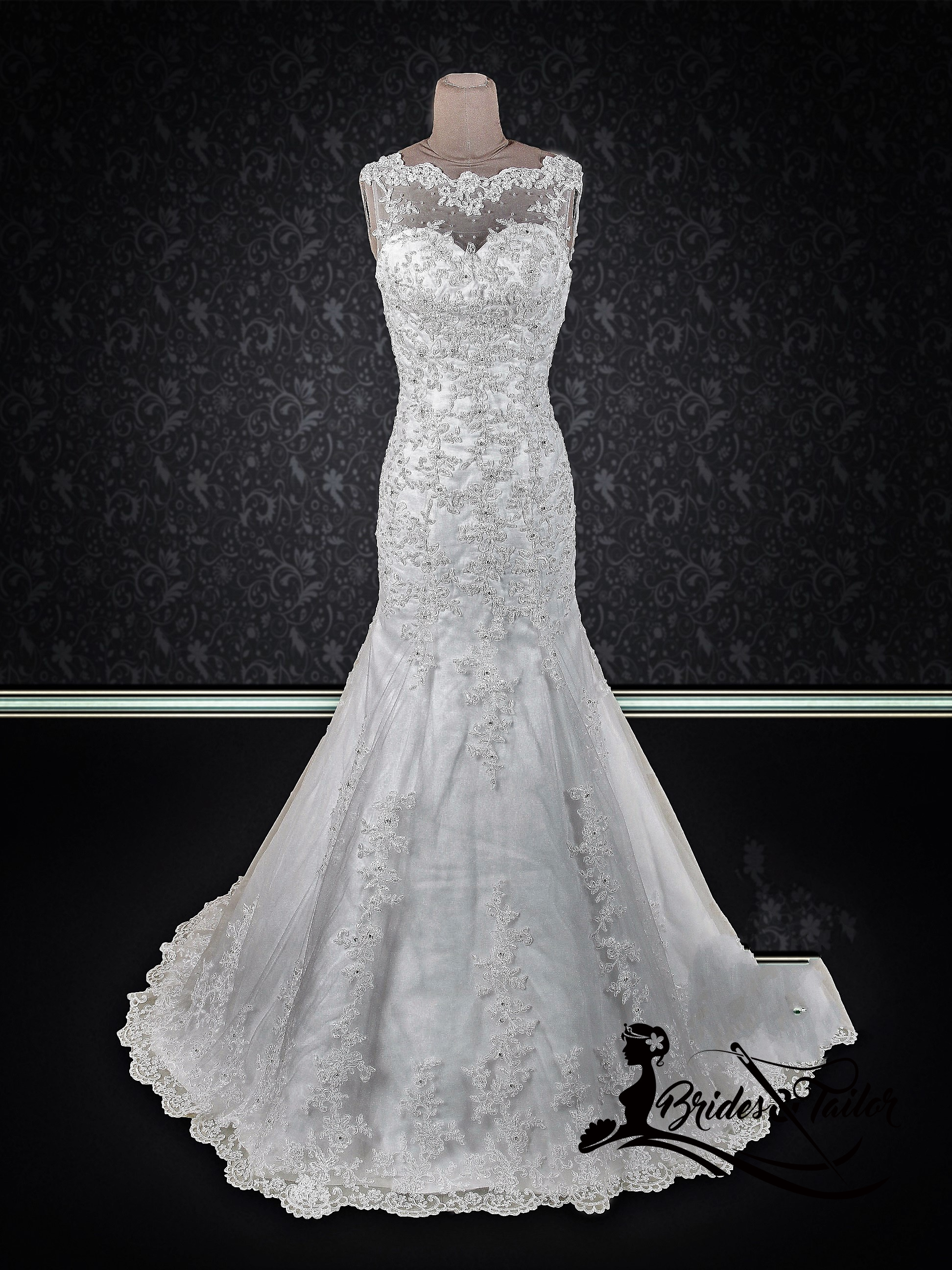 Lace Neckline Bridal Gown by Brides & Tailor USA