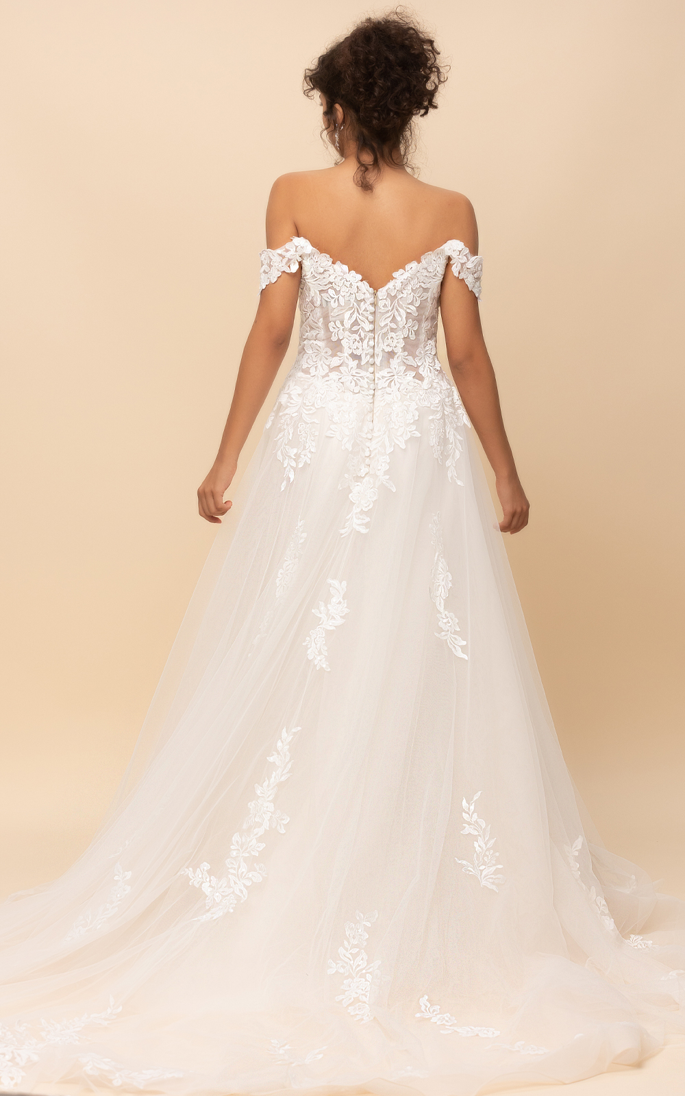 Ball Gown Offtheshoulder with Floral Lace Embellishments Wedding