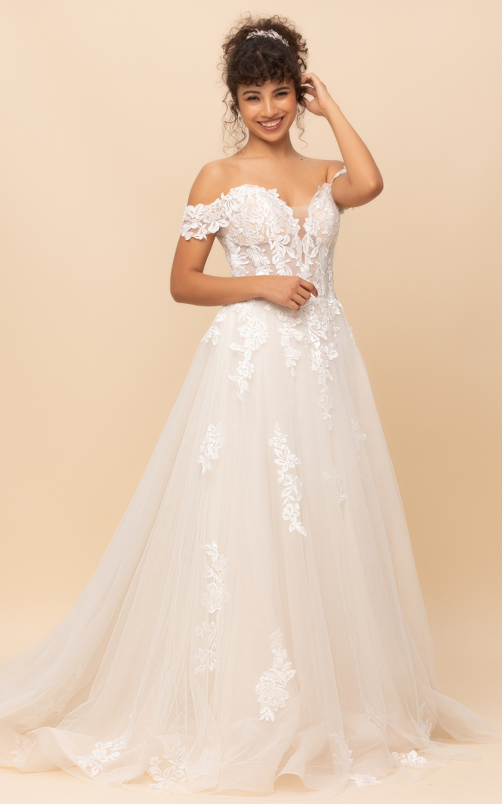 Ball Gown Offtheshoulder with Floral Lace Embellishments Wedding