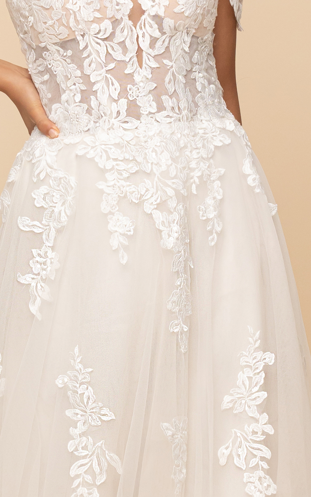 Ball Gown Offtheshoulder with Floral Lace Embellishments Wedding