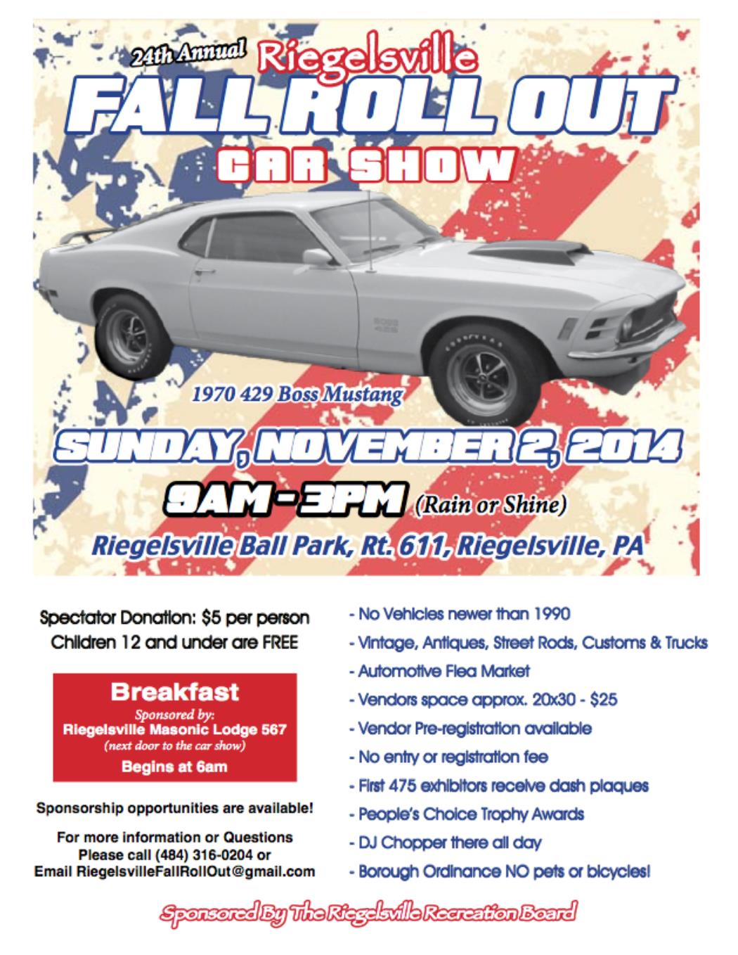 Riegelsville Car Show Nov. 2nd BRIDGETON TOWNSHIP BUCKS COUNTY, PA